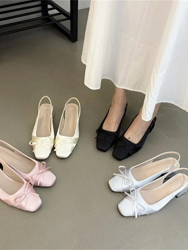 法式绝美包头凉鞋女2025夏季新款蝴蝶结粗跟单鞋配裙子气质仙女鞋