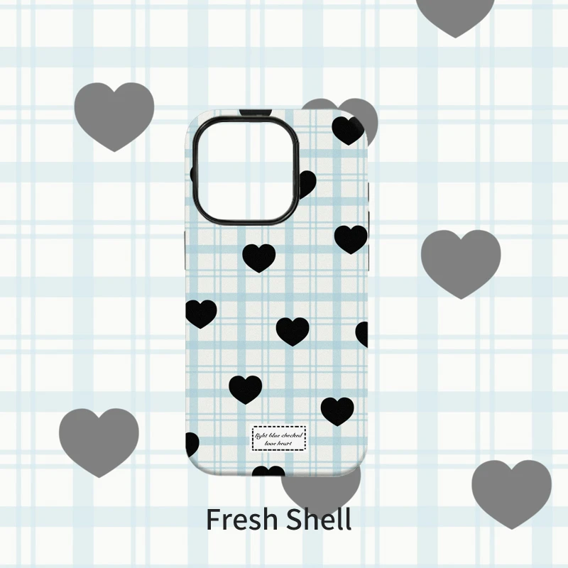 格子爱心菲林二合一适用于苹果VIVO华为OPPO防摔卡通手机壳