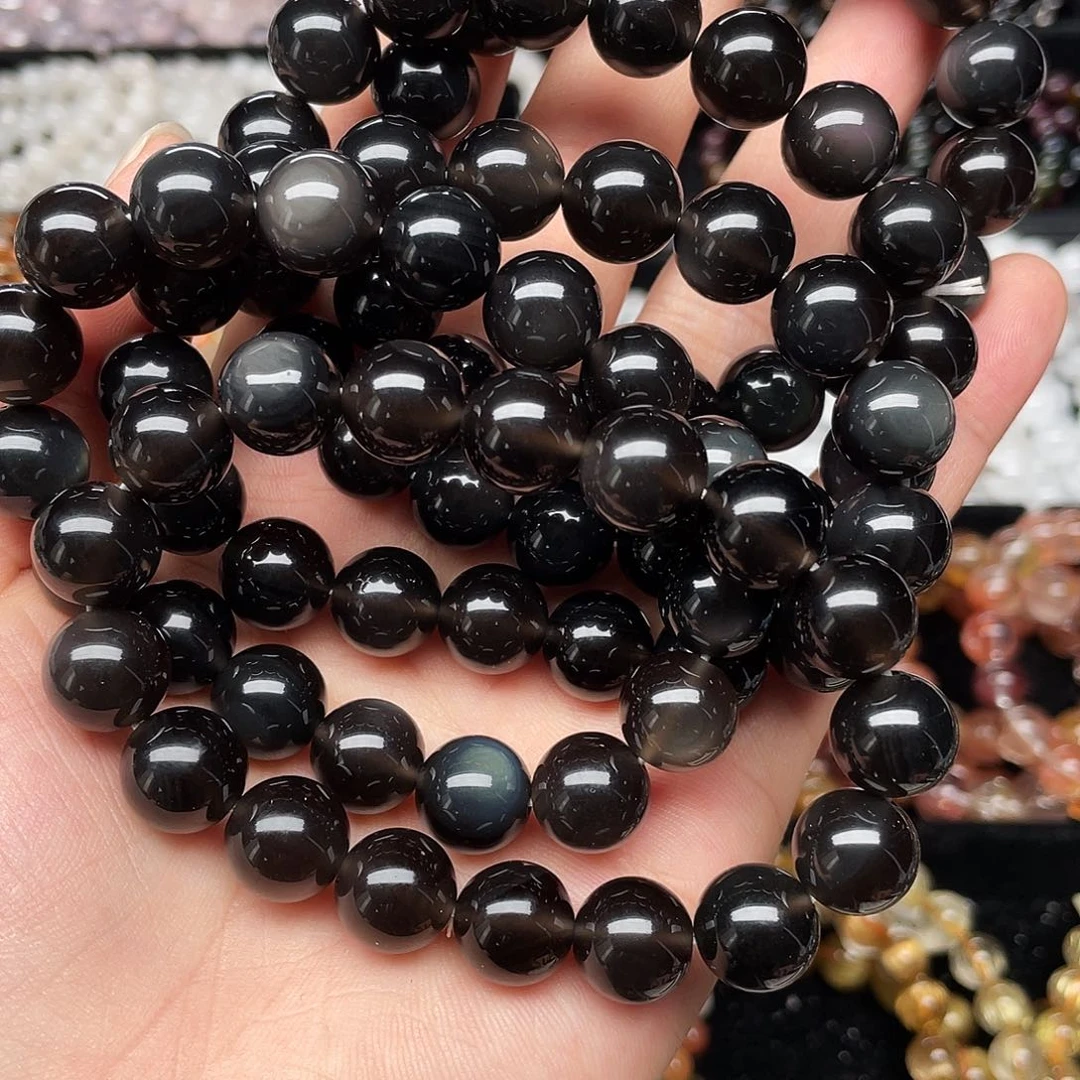 水晶手链未镶嵌黑曜石12+多样性发其一