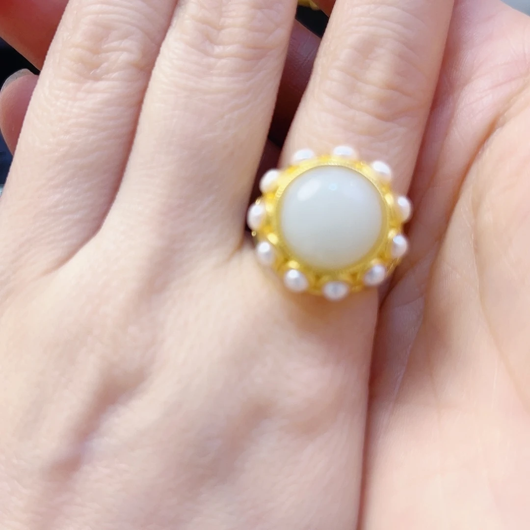 和田玉银S925镀金镶嵌戒指