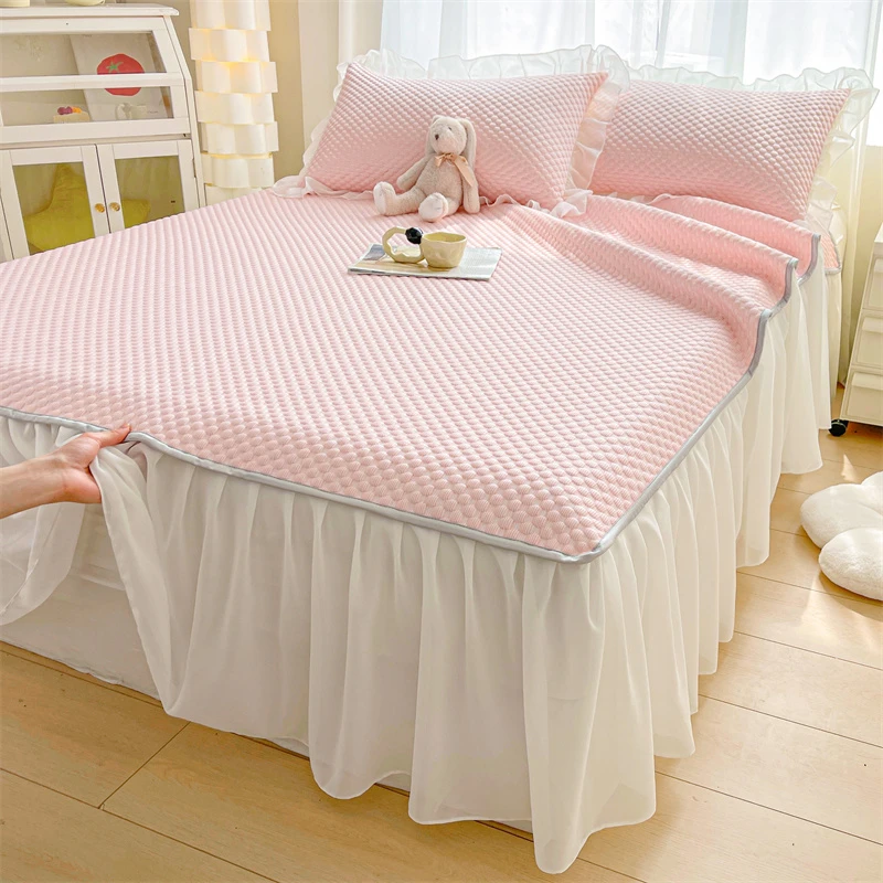 公主风床裙凉豆豆凉席夏天2025新款学生冰丝席可机水洗床罩空调席