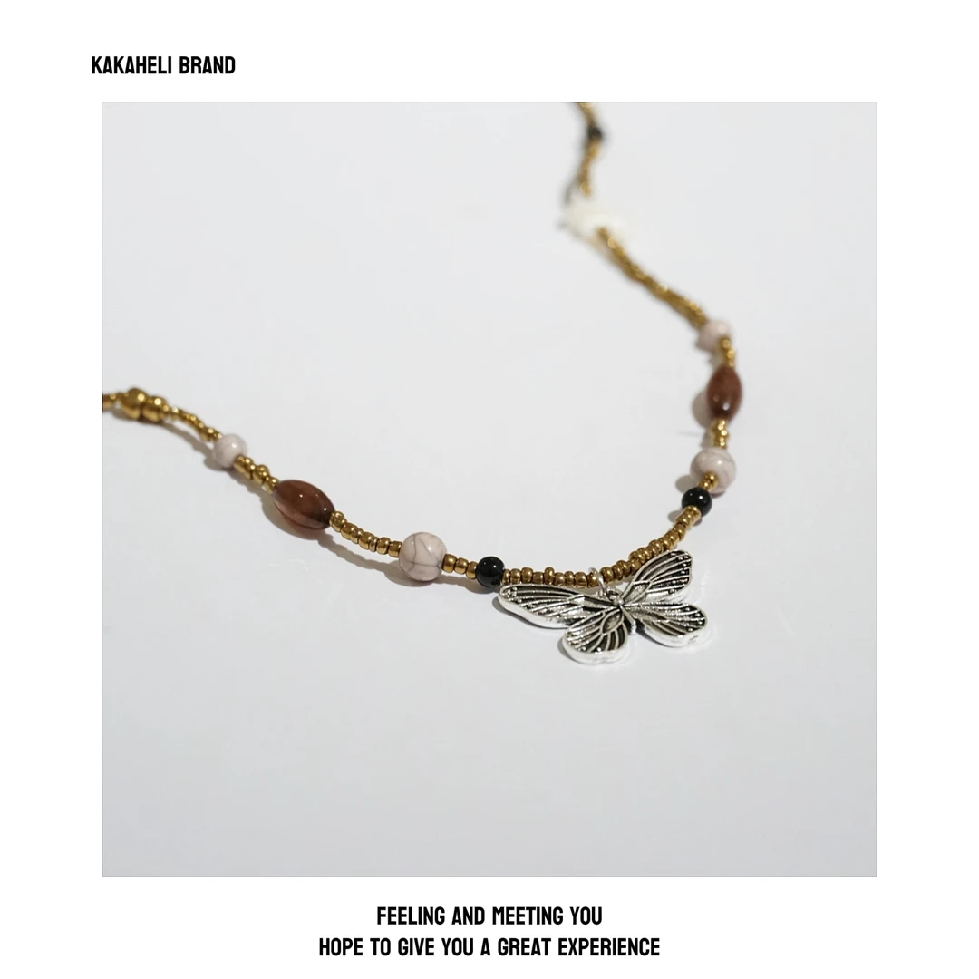 钛钢项链 轻奢时尚编织古风小众纯手工手作复古蝴蝶项链KK1727