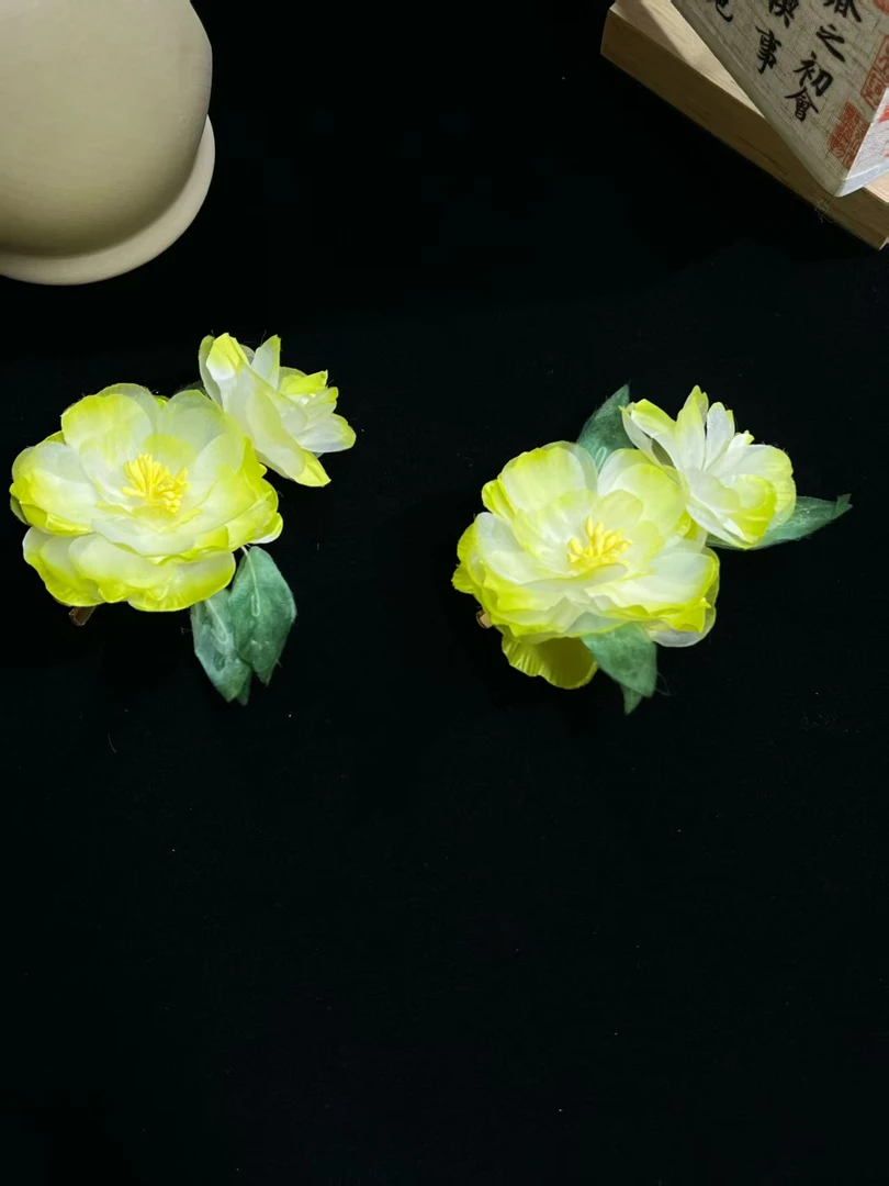 云鬓花古风饰品古装发饰仙气烫花发夹 翠黄映叶（孤品汉服头饰B489
