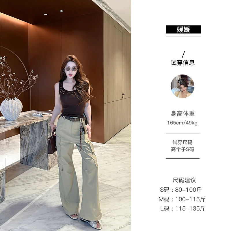 媛媛【神殿花园】多口袋休闲显瘦宽松工装裤新款设计感休闲裤#K1076