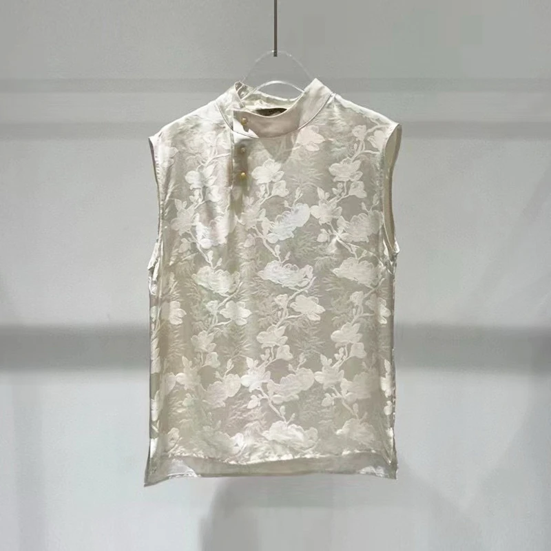 【A474】艾家春夏新款提花印花时尚衬衫成人直筒型新中式复古无袖