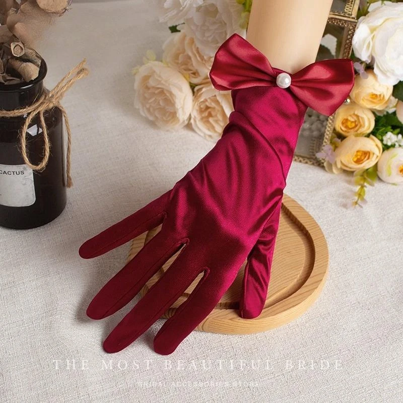 红色手套新娘结婚秀禾手袖高级感配饰婚纱礼服手袖套舞会拍照道具