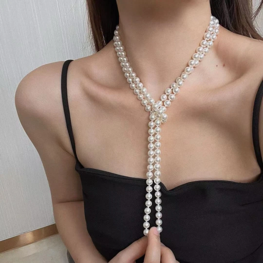 7-8mm冷光白元宝扣百搭白戴新款长款1.4m毛衣链