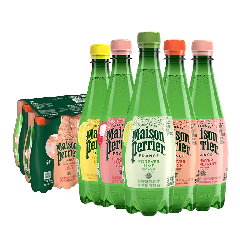 法国进口Perrier巴黎水500ml*24瓶含气矿泉水柠檬百香果气泡水