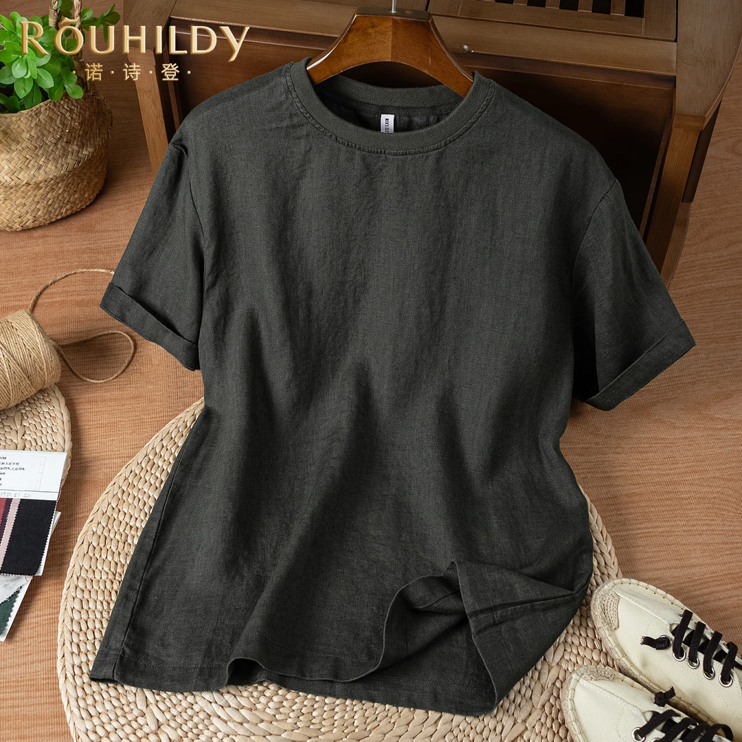 Rouhildy短袖T恤男夏季圆领透气宽松半袖高端男士纯色休闲体恤衫