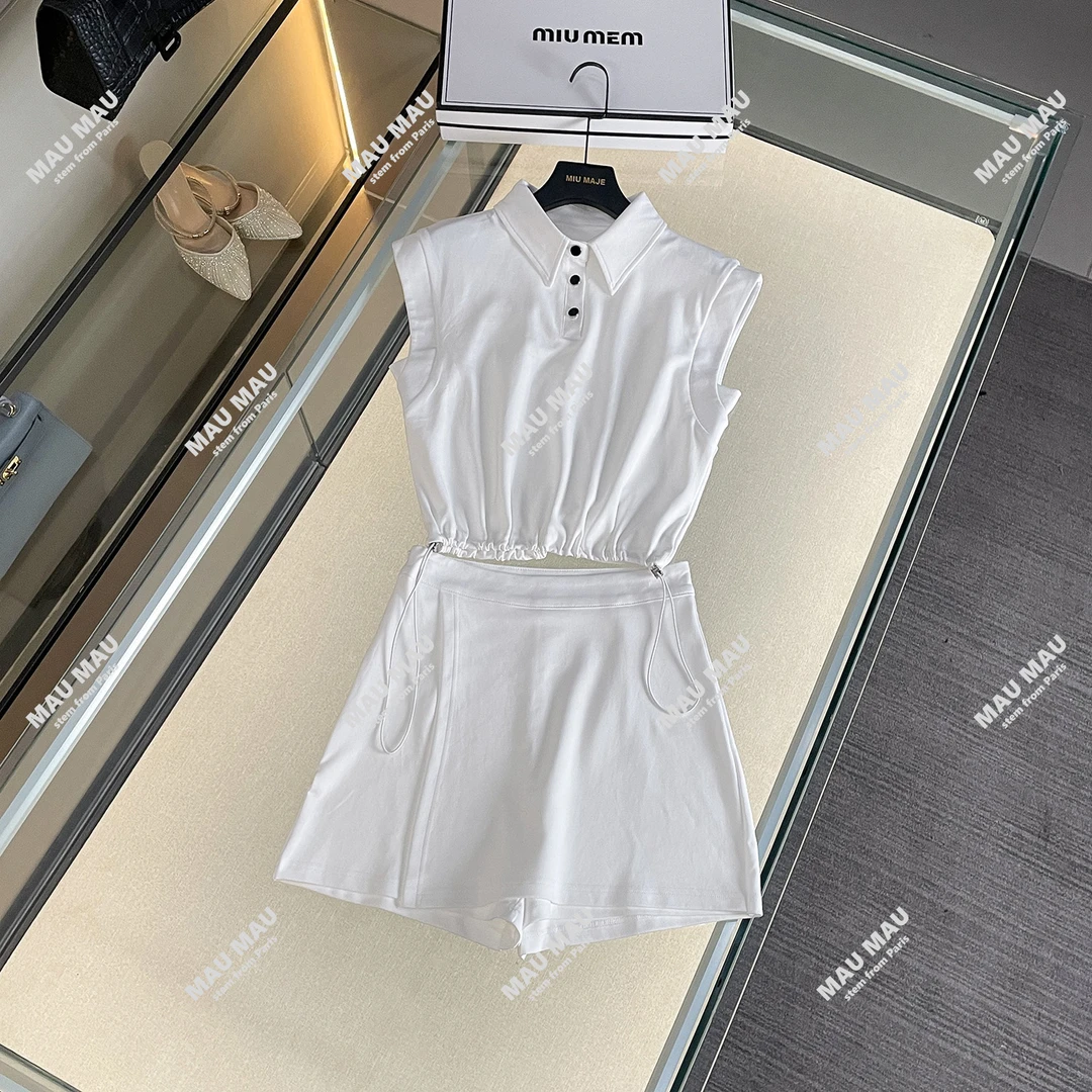 【可可白巧】夏季字母印花Polo领T恤上衣+字母印花短裤套装DY7278