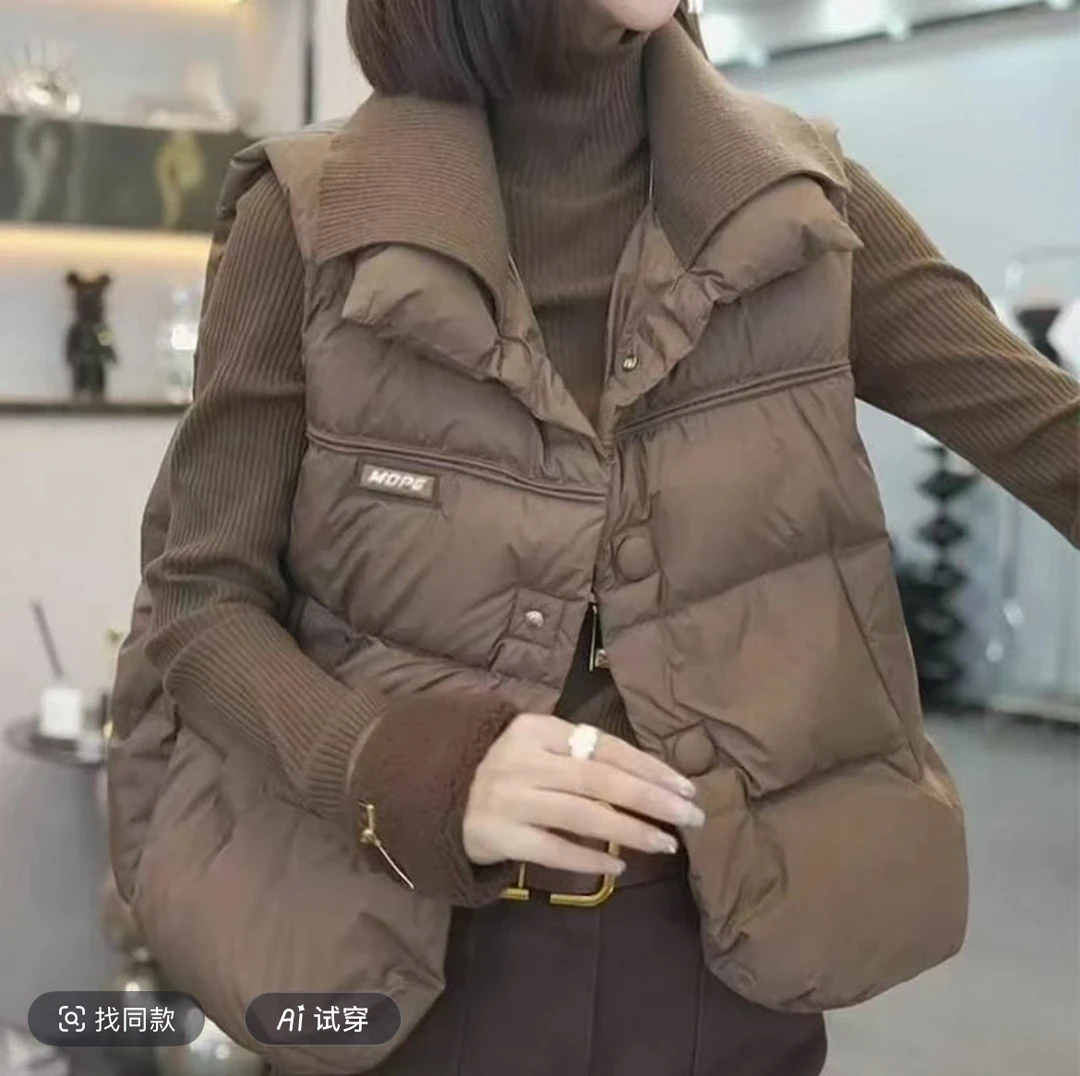 【热销爆款】新款马甲女单排扣冬季宽松型立领马夹轻薄外穿百搭