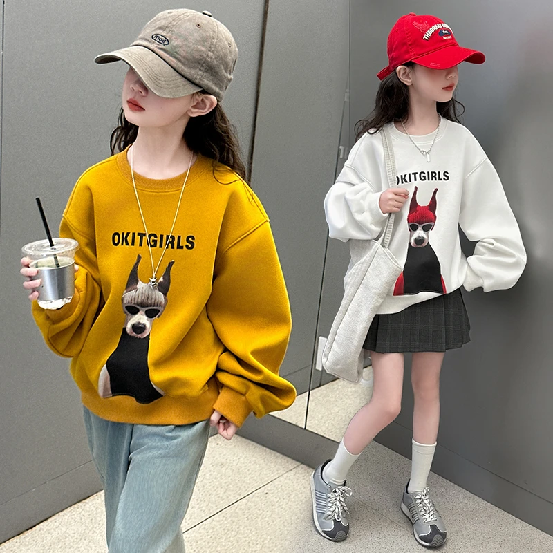 女童春装卫衣儿童洋气韩版宽松休闲百搭上衣中大童小狗圆领打底潮