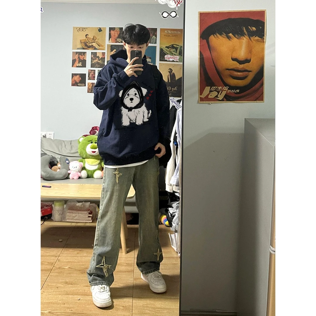 WASSUP HSUBE休闲卫衣印花长袖卡通秋冬小狗美式宽松潮流情侣上衣