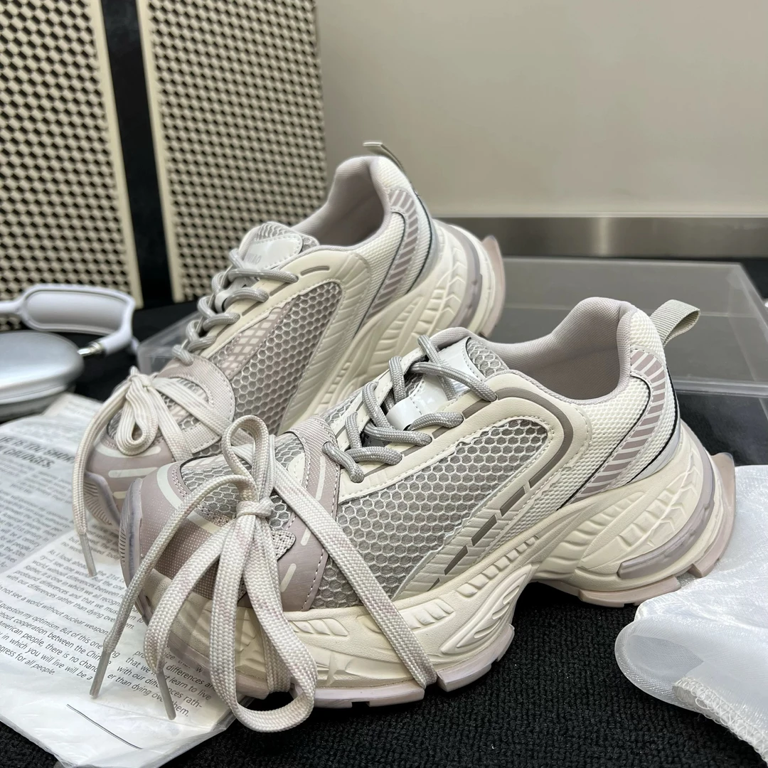 16618网面透气老爹鞋女爆款绑带小白鞋运动休闲鞋做旧鞋