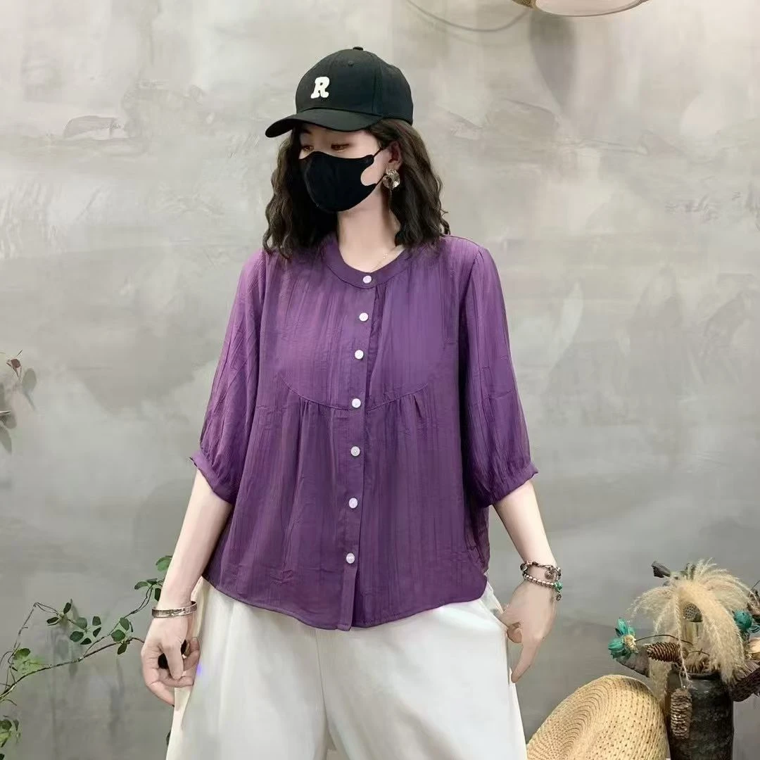 中国风上衣雪纺时尚通勤短袖夏季开衫休闲风薄款