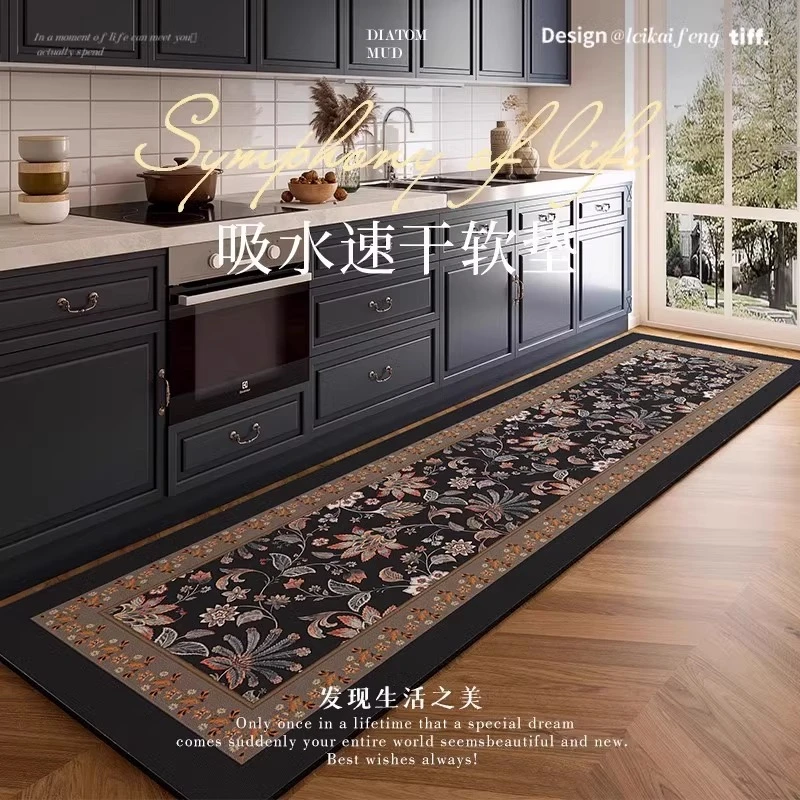 厨房地垫美式轻奢耐脏吸水吸油防滑脚垫可裁剪易打理硅藻泥地垫