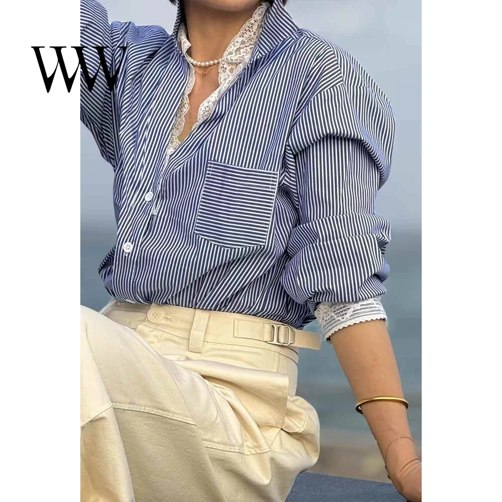 春款蕾丝边设计白色衬衫休闲夏季透气女士长袖衬衣