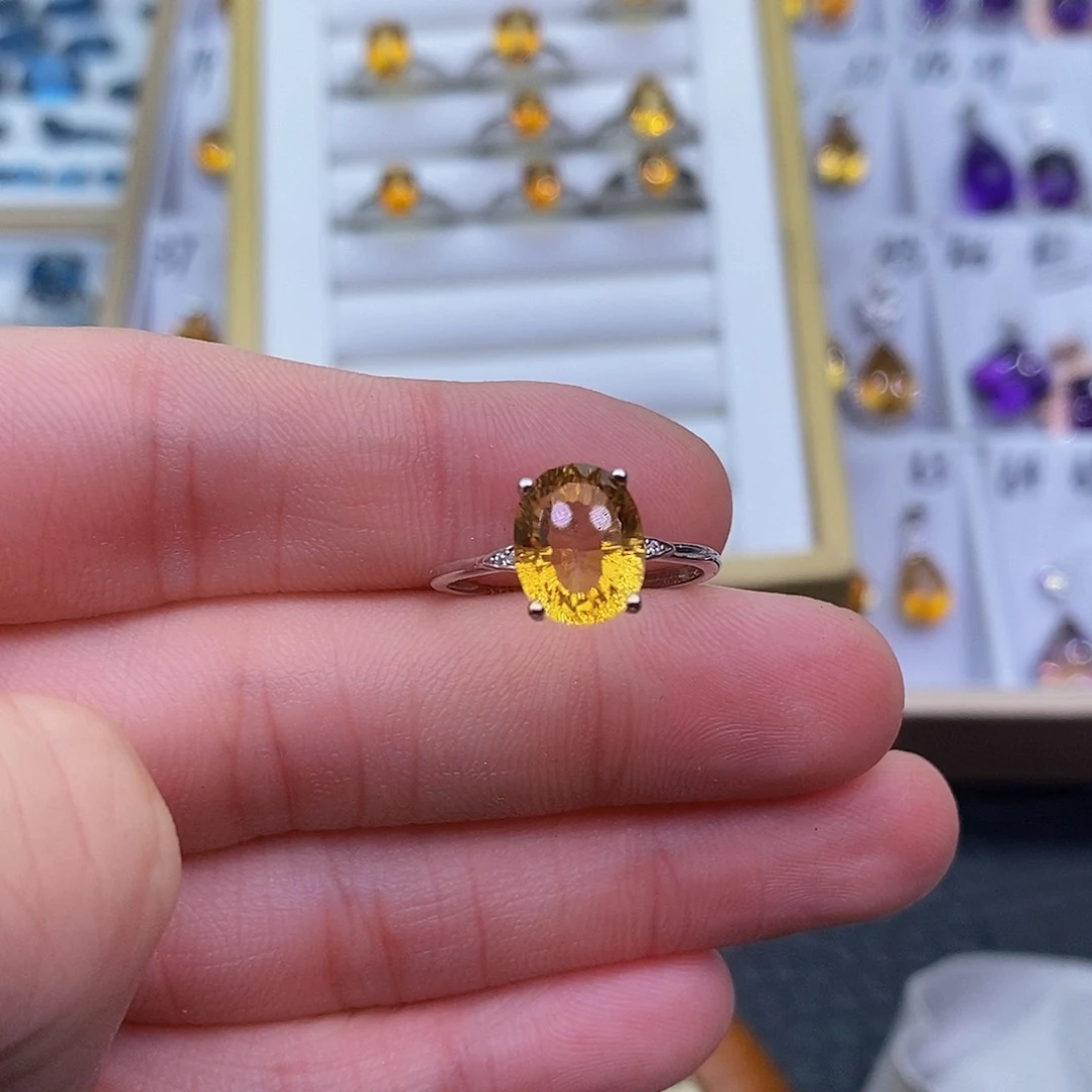 黄晶纯天然黄水晶假一赔十银S925镶嵌E***?