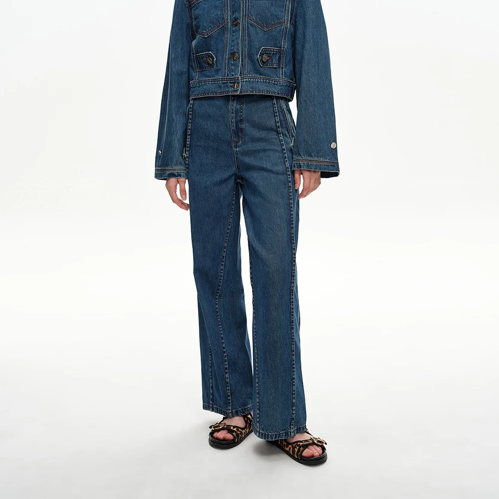 DI.AD 2024秋季新品复古不规则牛仔裤女宽松高腰水洗垂感直筒裤子