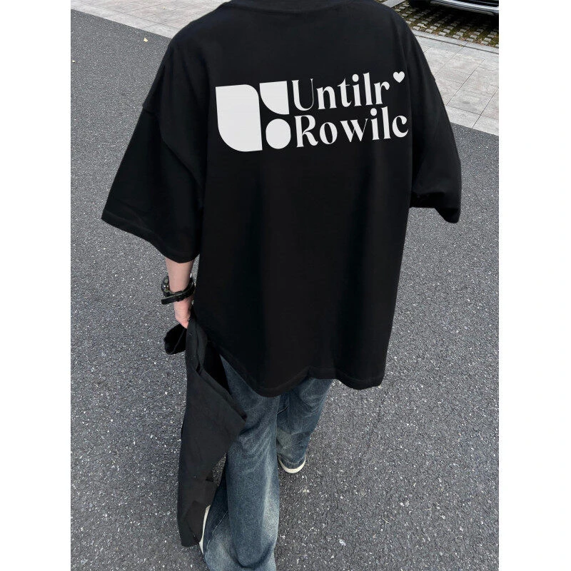 欧美式休闲风运动短袖男ins潮牌痞帅高街宽松oversize大码t恤上衣