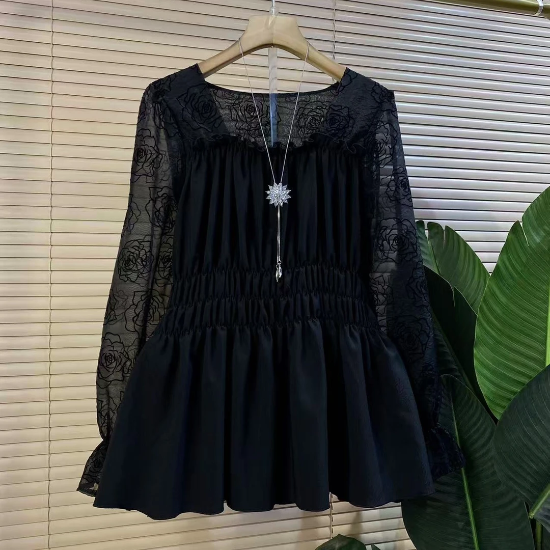 Y胖mm欧货时尚新款洋气减龄拼袖设计显瘦女人衫