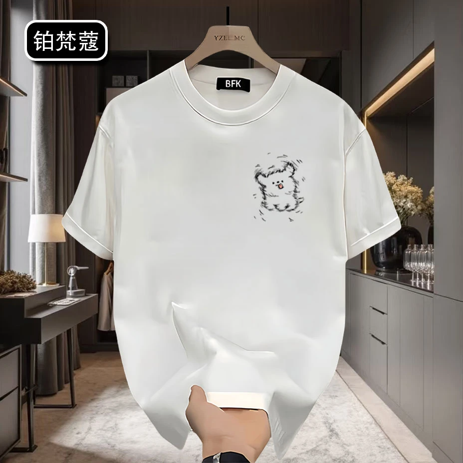铂梵蔻夏季印花男士纯棉痞帅T恤宽松美式大码休闲潮短袖上衣圆领