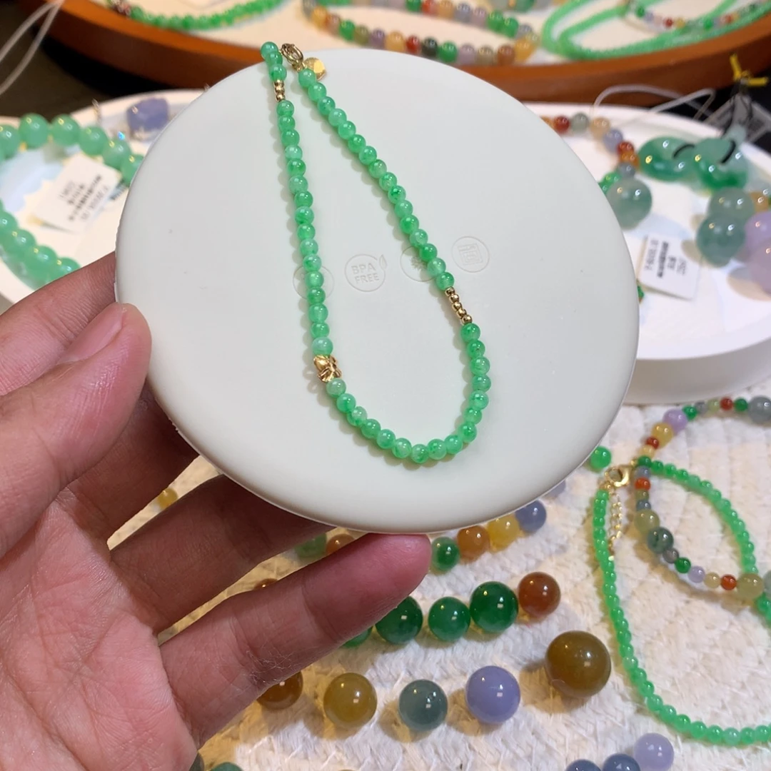 散珠翡翠冰阳绿金丝翠米珠
