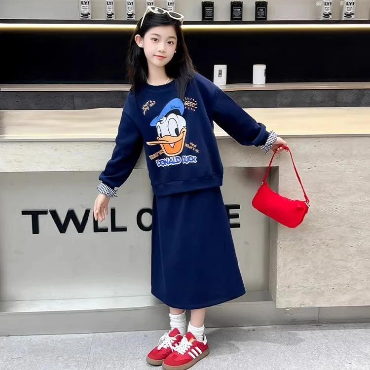 女童卫衣裙套装2025春季新款中大童休闲洋气卫衣半身裙两件套网红