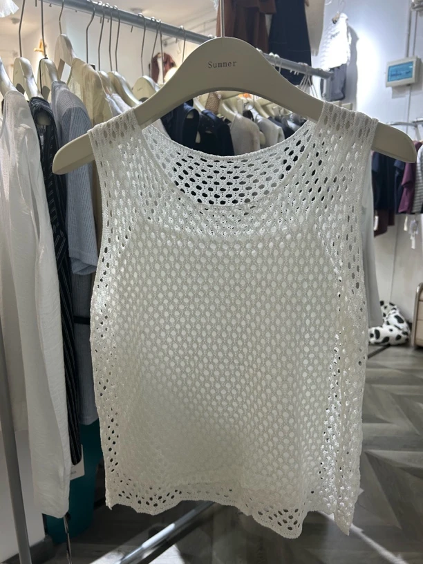 夏季新款大码女性镂空宽松无袖遮肚显瘦休闲百搭背心