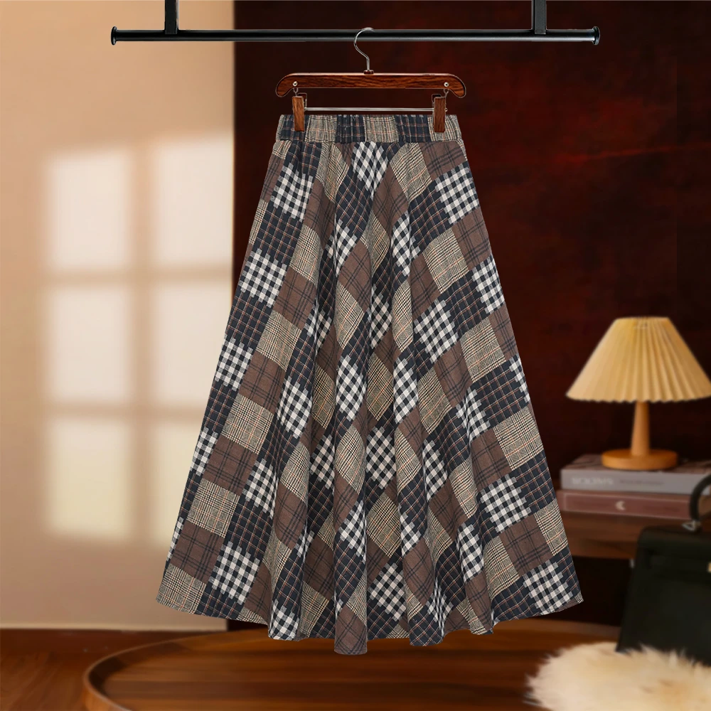 【GG专属】2025秋冬经典格纹复古半身裙高腰设计显瘦显优雅D8229