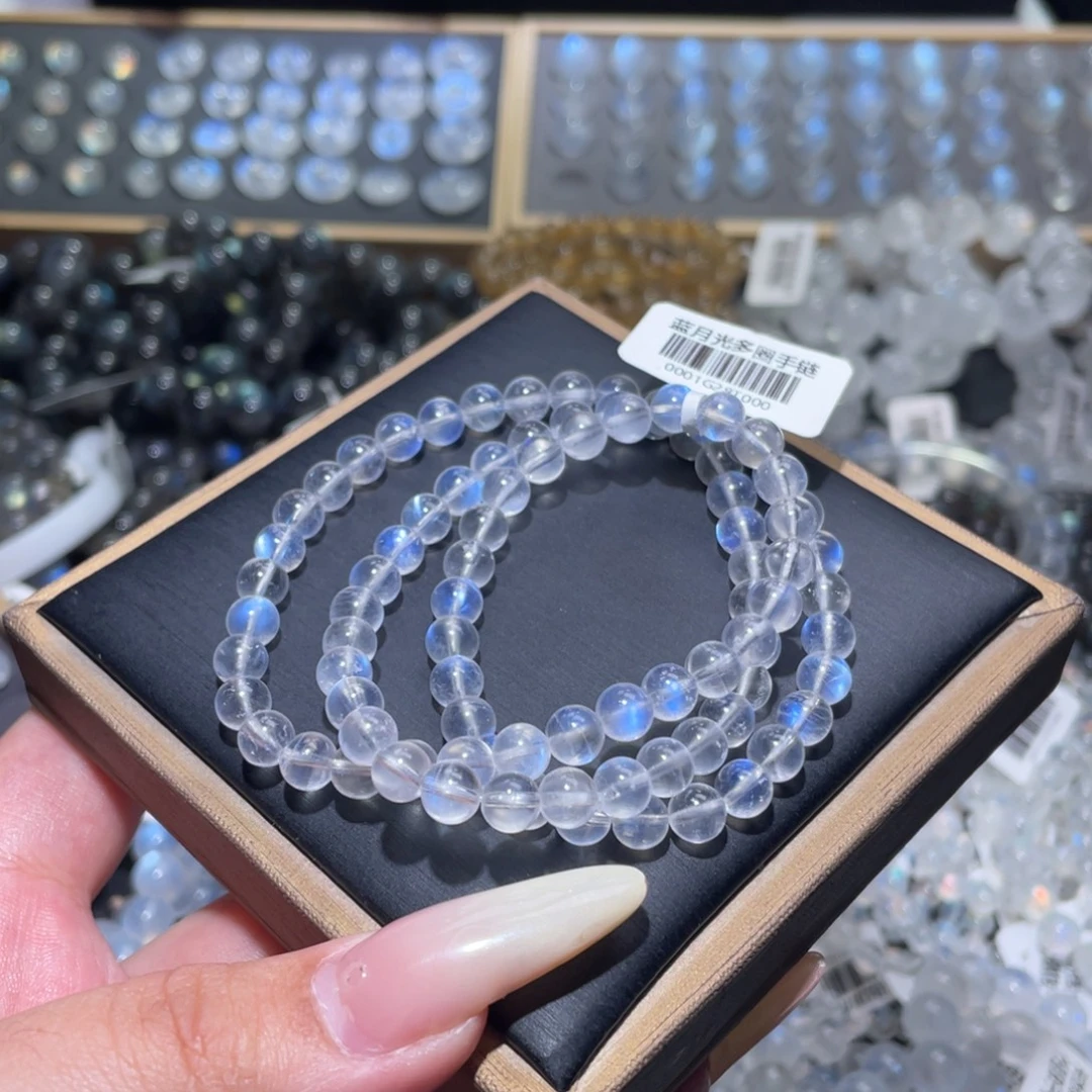 *****长石未镶嵌手链蓝月光手链多圈6mm+玫瑰花吊坠