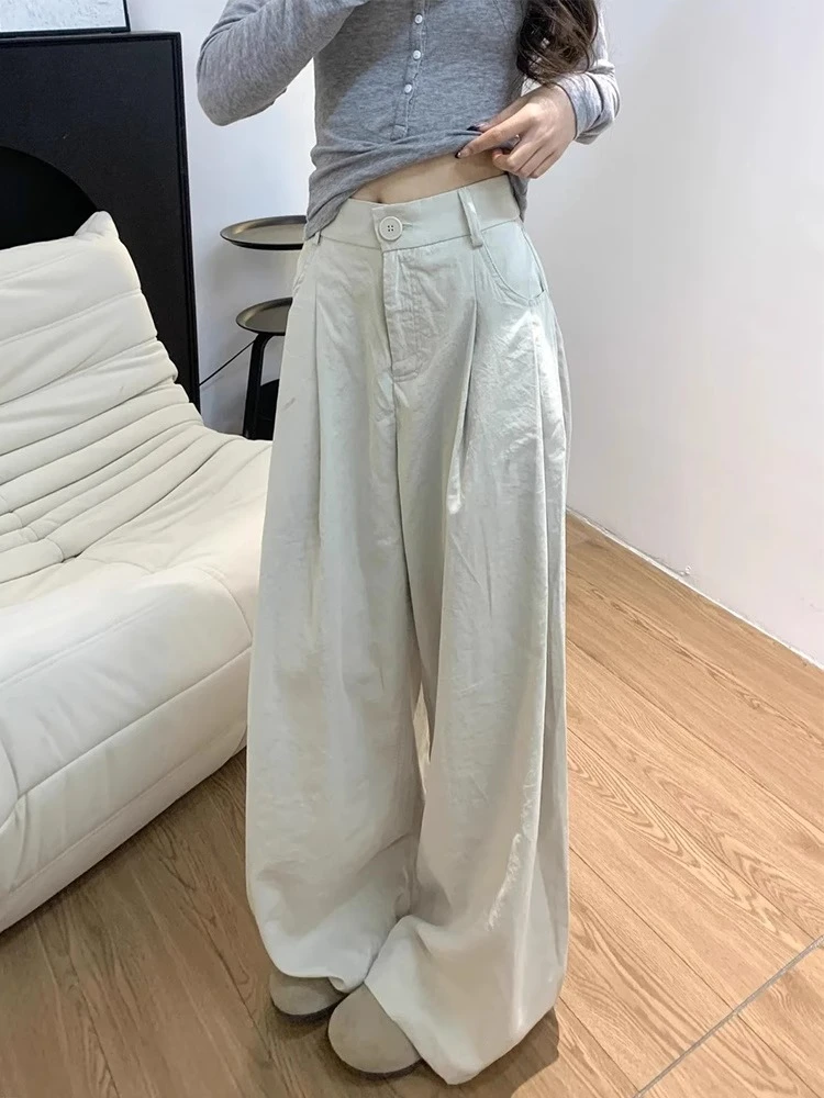 卡其灰直筒休闲裤女春夏薄款胖妹妹mm宽松慵懒松弛感阔腿拖地裤子