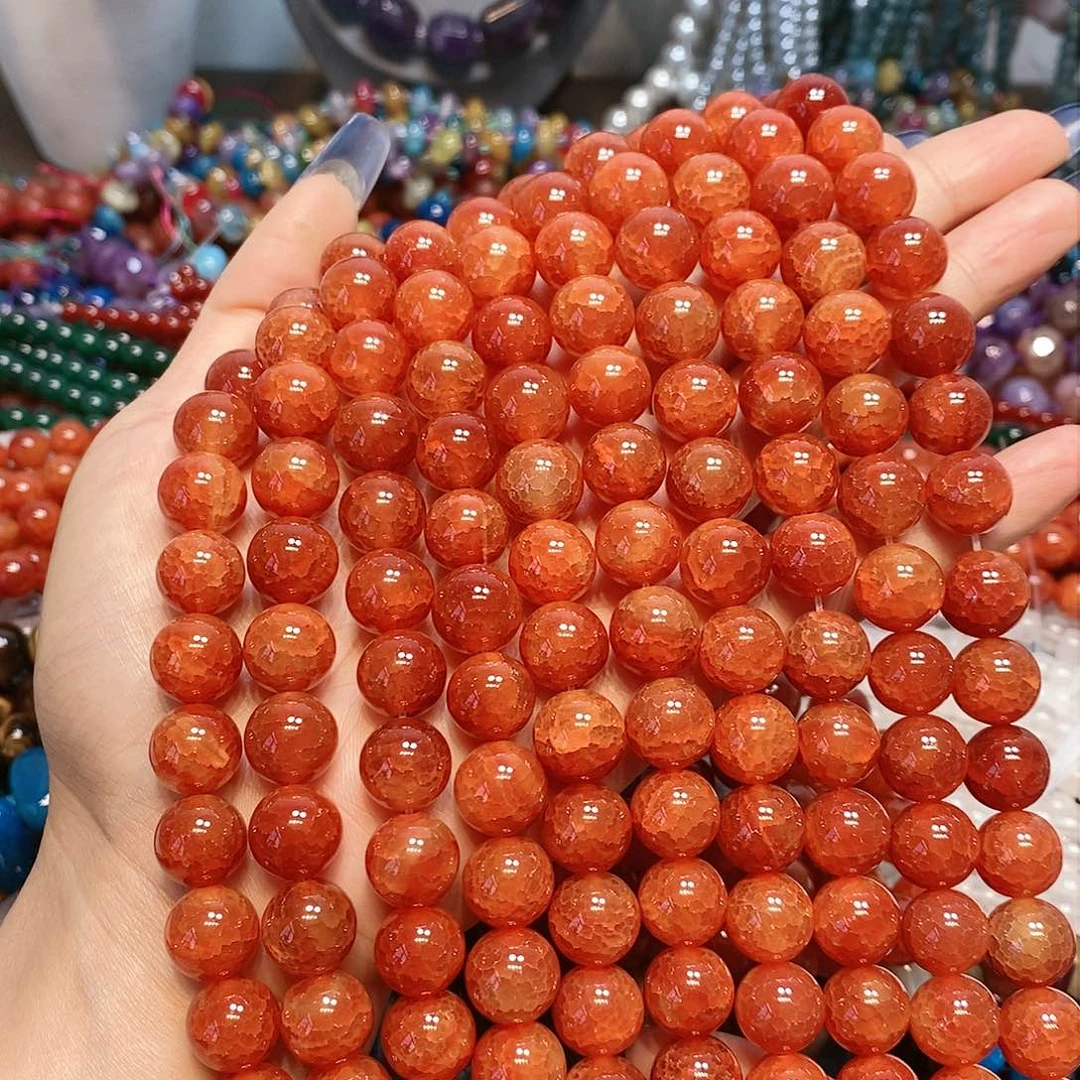 玛瑙/玉髓散珠天然红龙鳞玛瑙12mm一条A货