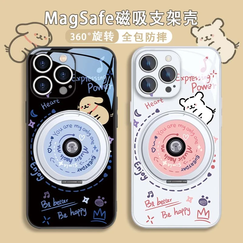 适用iphone16手机壳唱片小狗苹果15promax情侣magsafe磁吸14plus