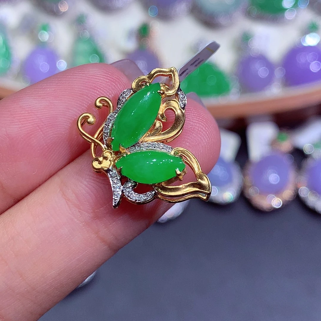 翡翠18K金镶嵌吊坠(不含链)