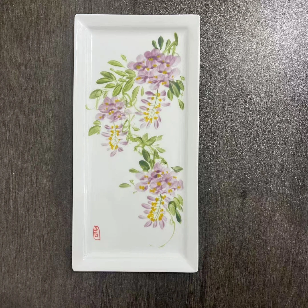 景德镇高温白瓷-紫藤长方盘