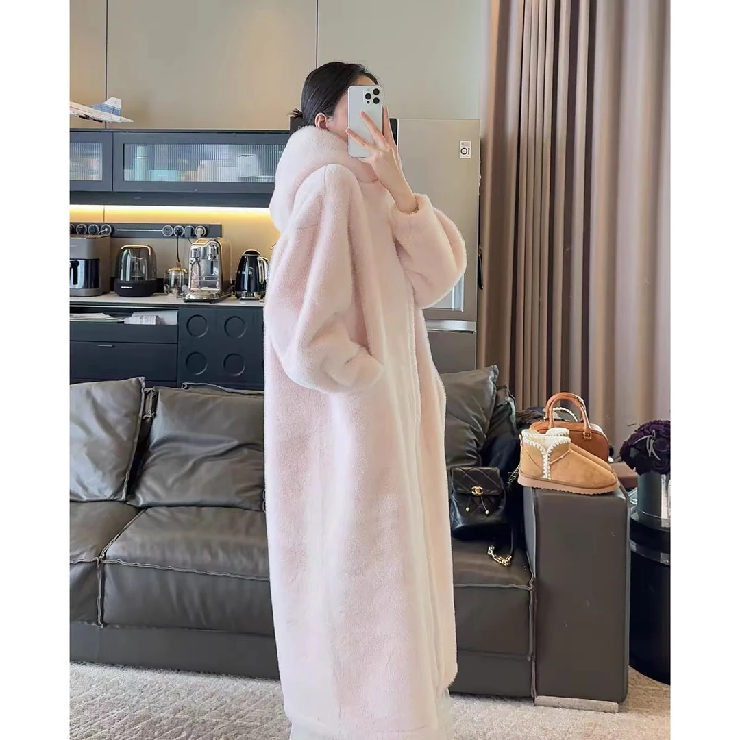 【赛姐专享  】女士保暖百搭加厚毛毛外套中长款连帽