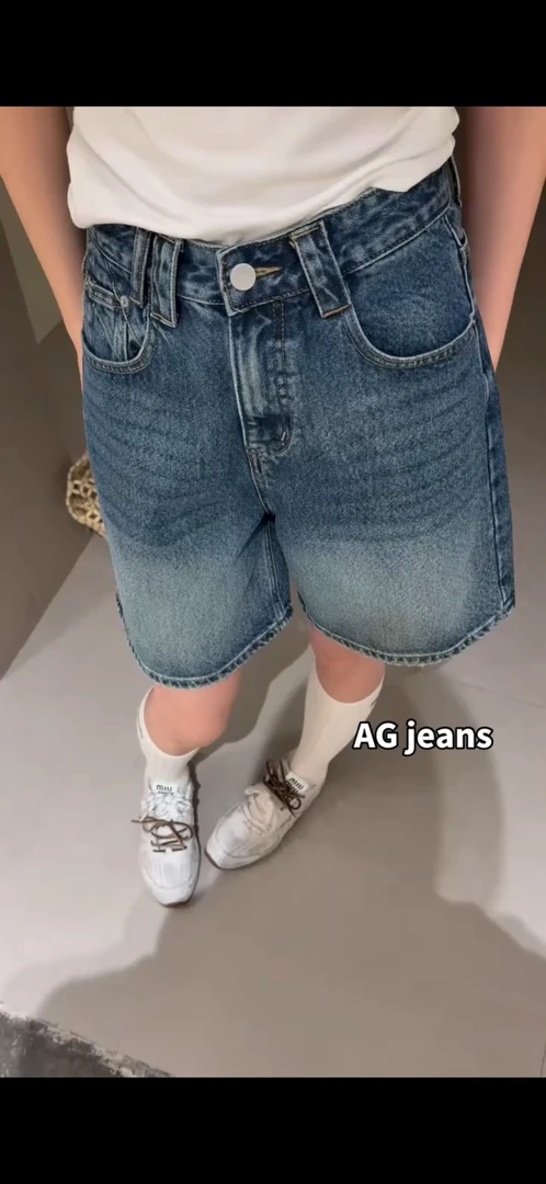Ag断码四分裤夏季高腰宽松显瘦直筒牛仔五分裤女