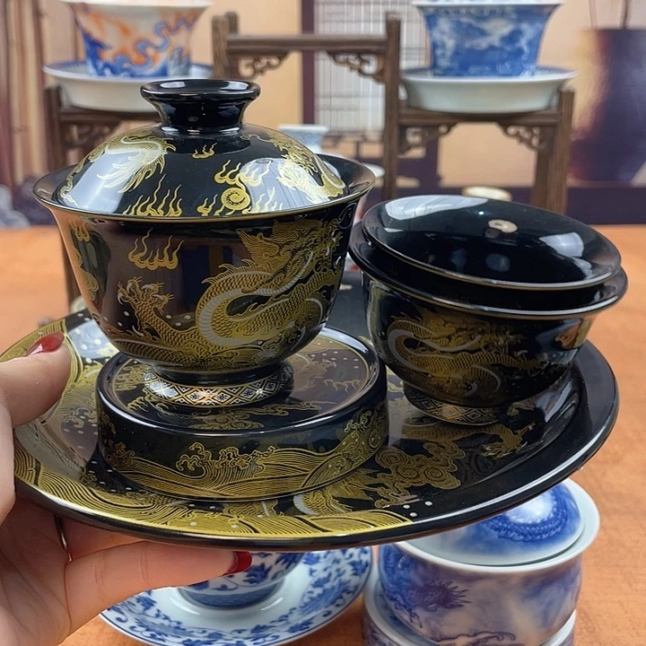 摆件黑金龙五件套
