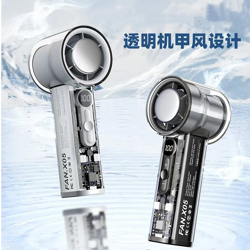 透明冰敷循环扇户外便携式大风力手持充电小风扇冰感迷你挂脖静音