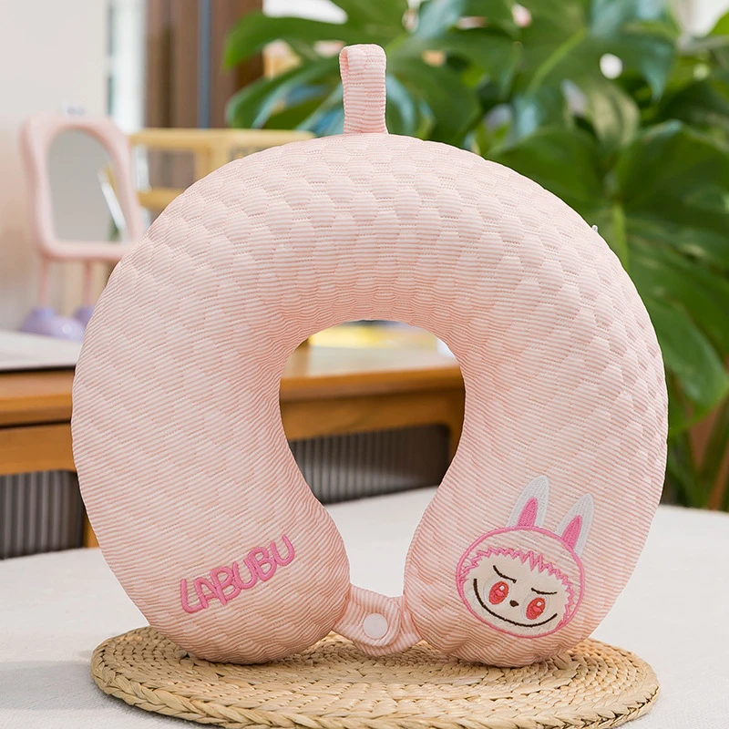 夏季凉感u型颈枕可爱卡通小怪兽护颈枕头办公午睡枕夏天凉感
