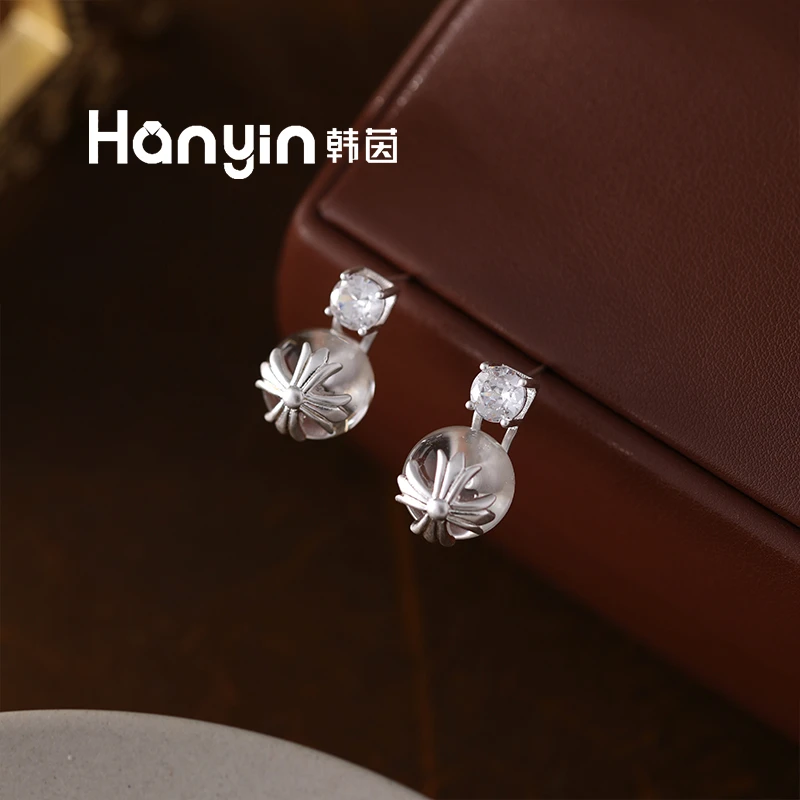 925银针12mm克罗风潮流个性独特十字架水晶耳钉AAA