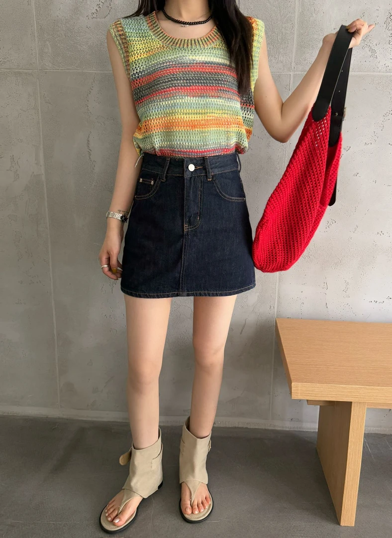 B5809#L-but#夏季新款 普洗蓝 韩版高腰牛仔短裙女 带内衬