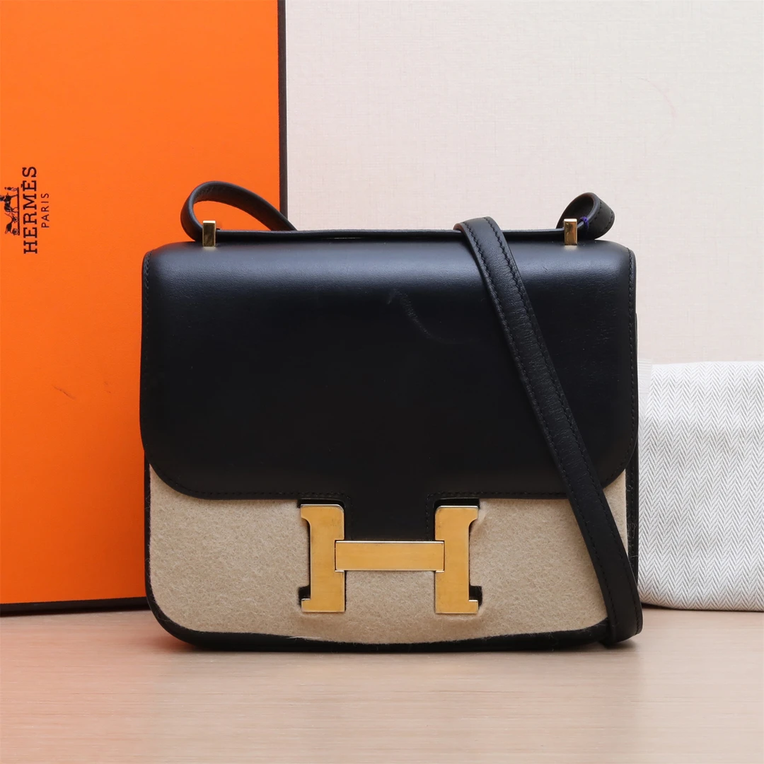 95新 Hermes/爱马仕 jf-430 双双 康康 19 黑色 Tadelakt皮 D刻