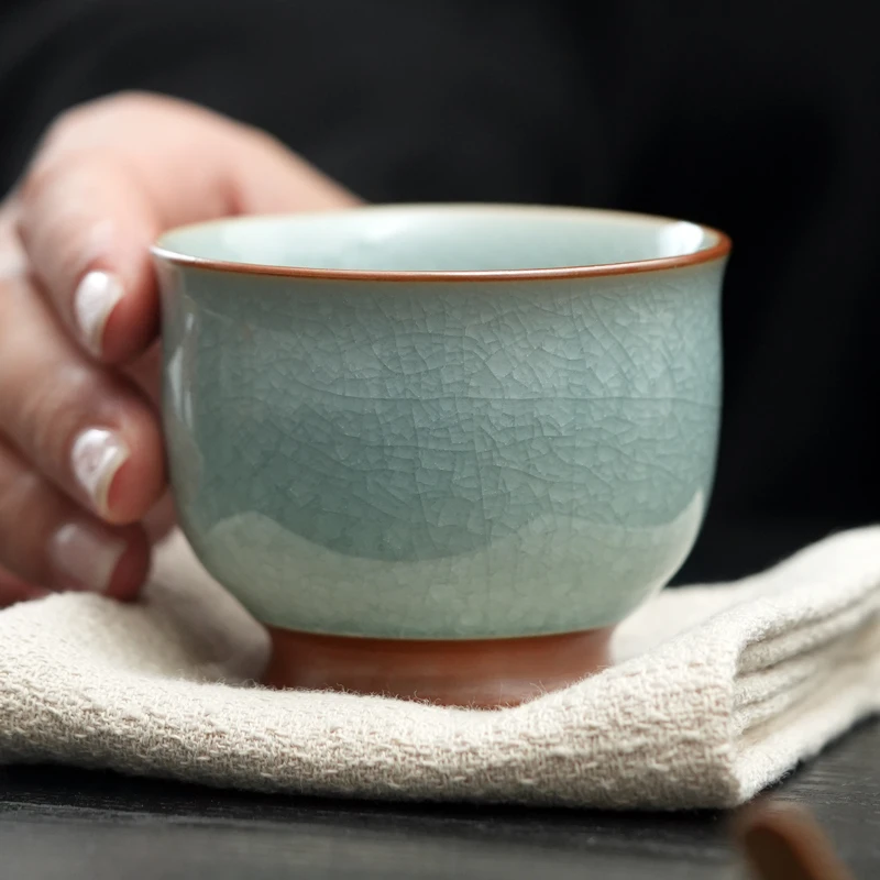 汝窑冰花茶杯主人杯单个茶具个人专用杯家用功夫茶杯开片可养