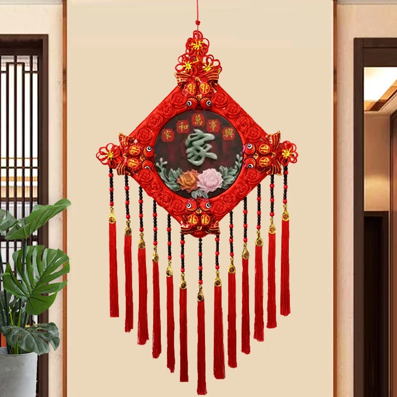 H【大号-满花莲鱼民族风】中国结客厅玄关背景墙宽48高120 M34F