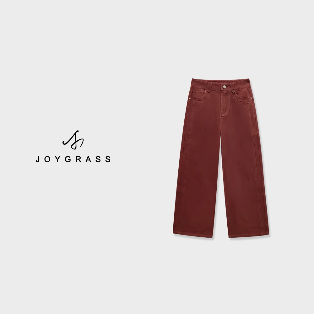 JOYGRASS(乔伊)高腰直筒百搭黑复古裤子K-03826