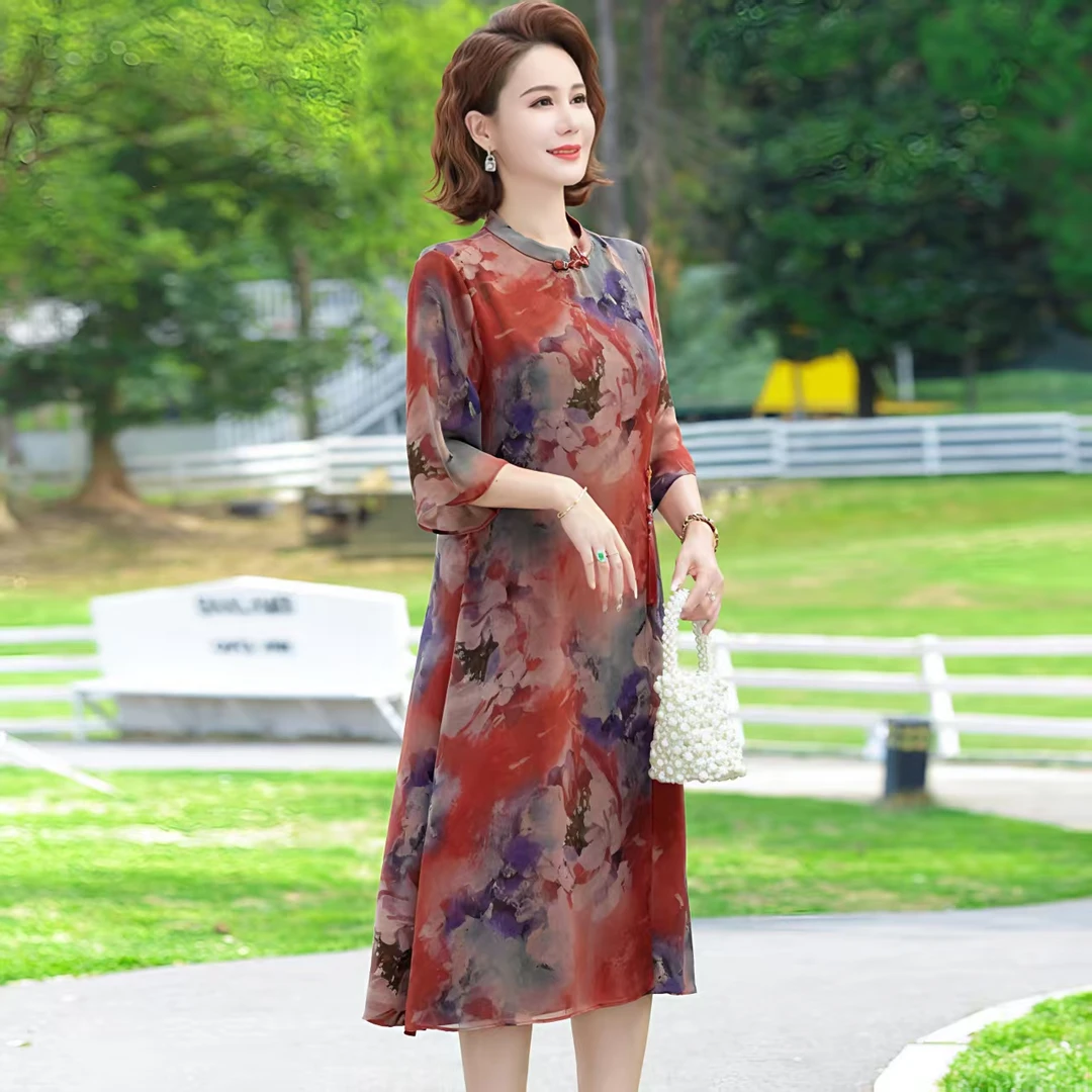 10165-新款妈妈装夏宽松连衣裙中老年女装中长款国风裙子【a仓】