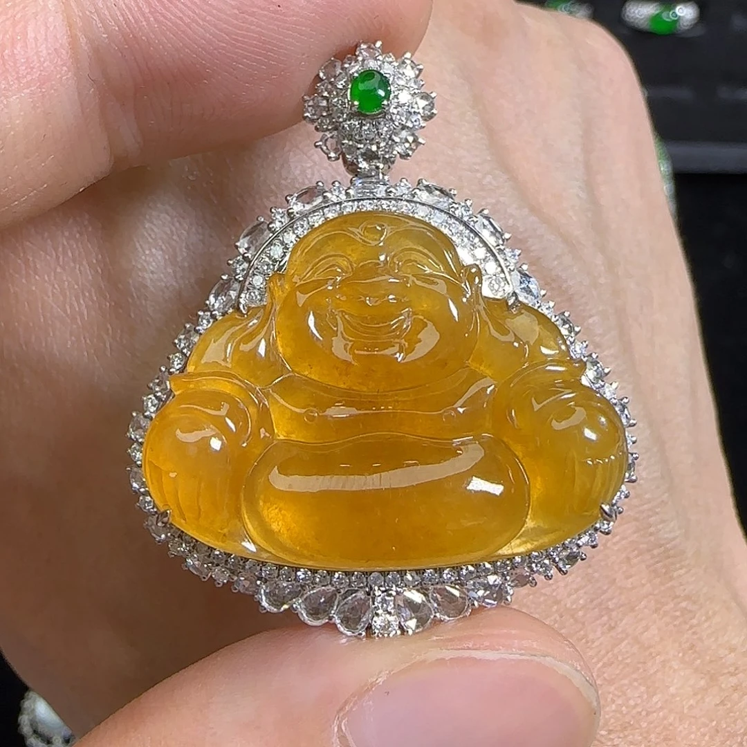 颈饰18K金镶嵌翡翠天然翡翠