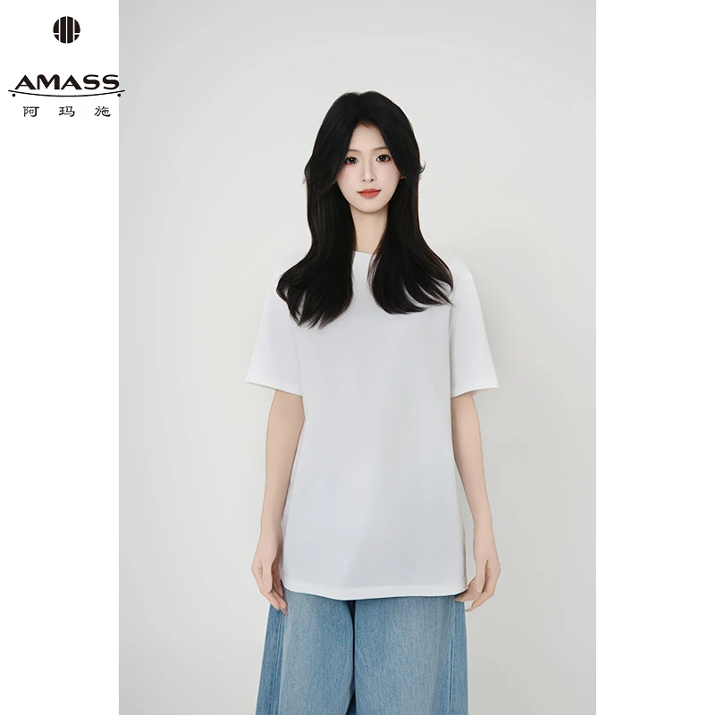 AMASS/阿玛施春夏新款时尚舒适百搭休闲纯色圆领短袖T恤女 530136